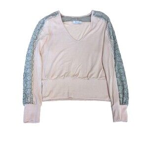 Bailey 44 Women's Cora Pink Sweater w/ Black Floral Lace Sleeve Sz M